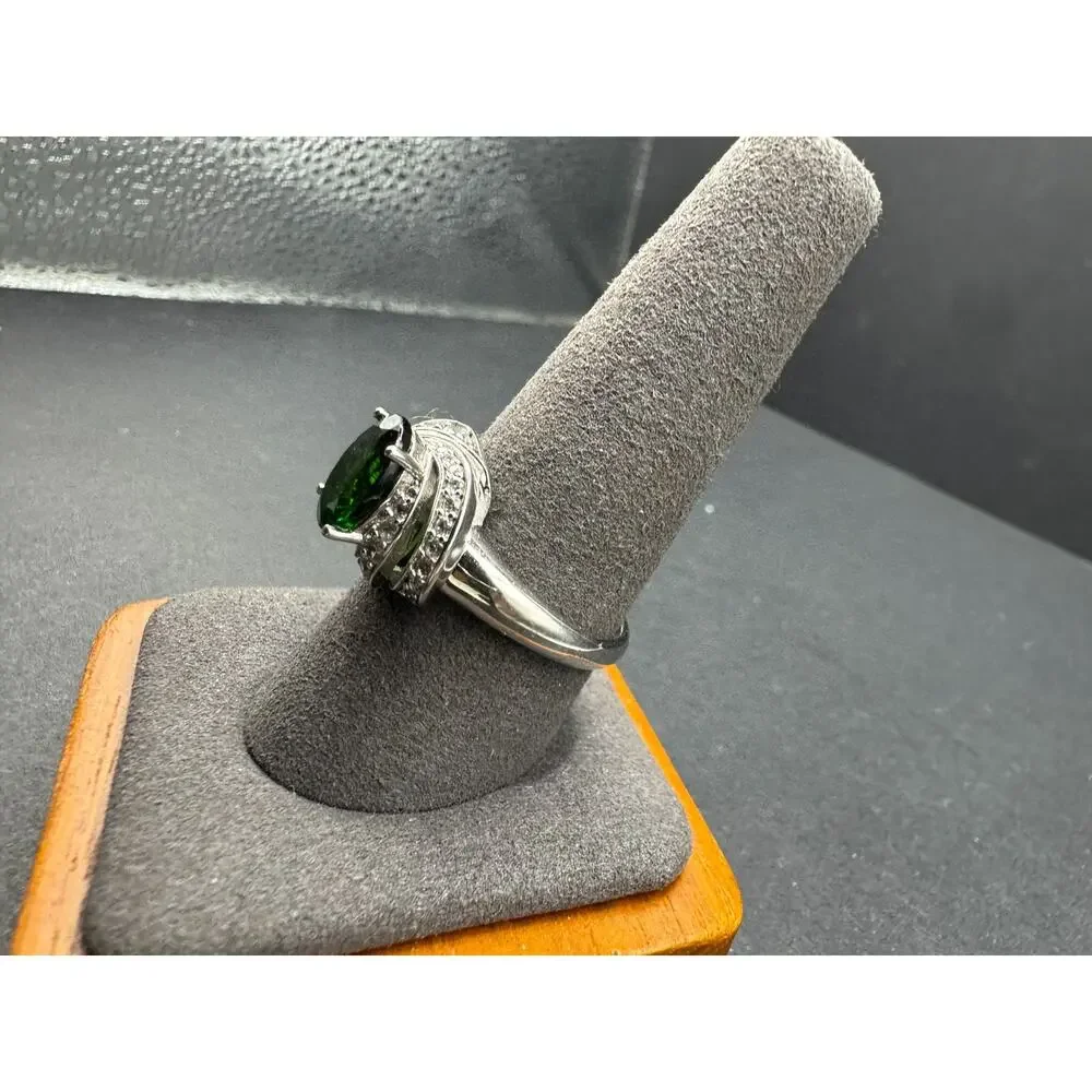 BYJ signed Sterling Silver 925 Oval Dark Green Cubic Zirconia Ring Sz 10